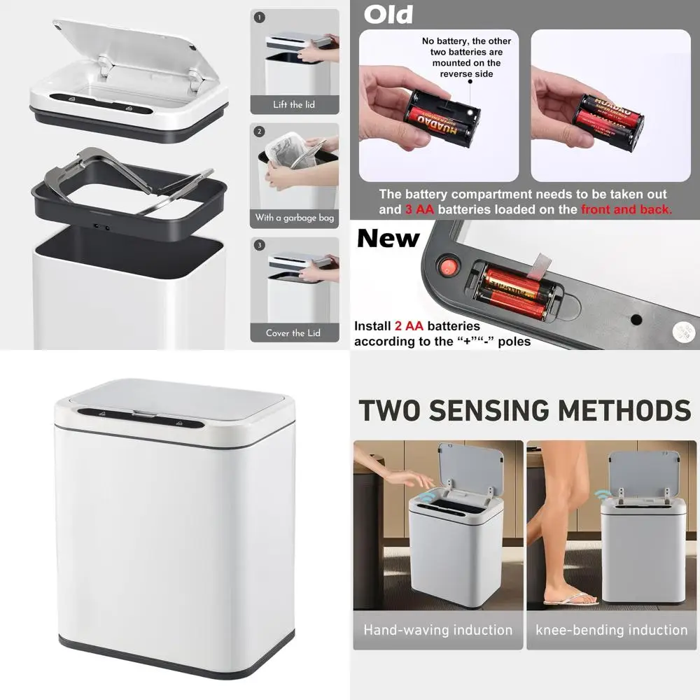 Мусорный бак с датчиком движения, бесконтактный мусорный бак, 3,5 галлона, белый для кухни, офиса, ванной комнаты
Мусорный бак с датчиком движения, бесконтактный мусорный бак, 3,5 галлона, белый для кухни, офиса, ванной комнаты