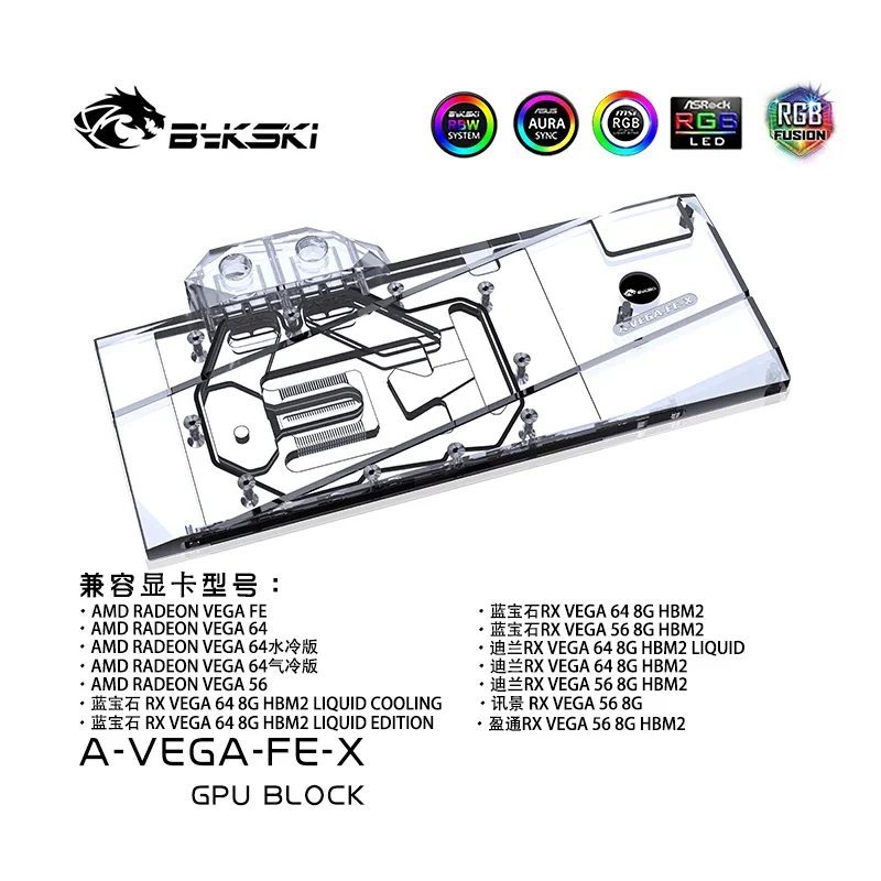 BYKSKI Water Block Use for AMD/MSI/GIGABYTE/SAPPHIRE/XFX Radeon RX Vega 56/64 Refrence Edition / Full Cover Graphics Card Block
BYKSKI Water Block Use for AMD/MSI/GIGABYTE/SAPPHIRE/XFX Radeon RX Vega 56/64 Refrence Edition / Full Cover Graphics Card Block
