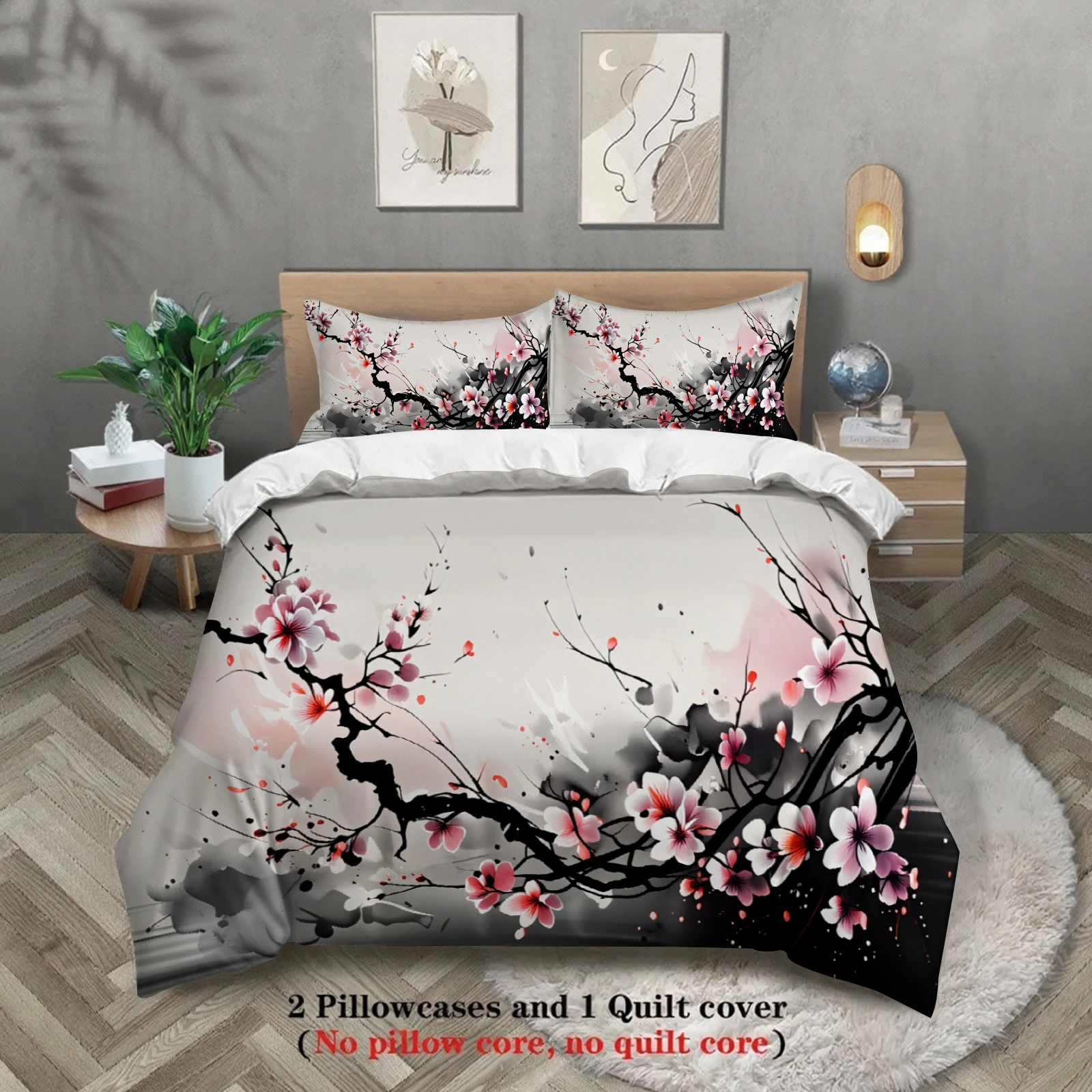3pcs Cherry Blossom Bedding Sets 3D Printed Pink And Black Floral Pattern Duvet Cover Sets With Pillowcases No Filling For Adult
3pcs Cherry Blossom Bedding Sets 3D Printed Pink And Black Floral Pattern Duvet Cover Sets With Pillowcases No Filling For Adult