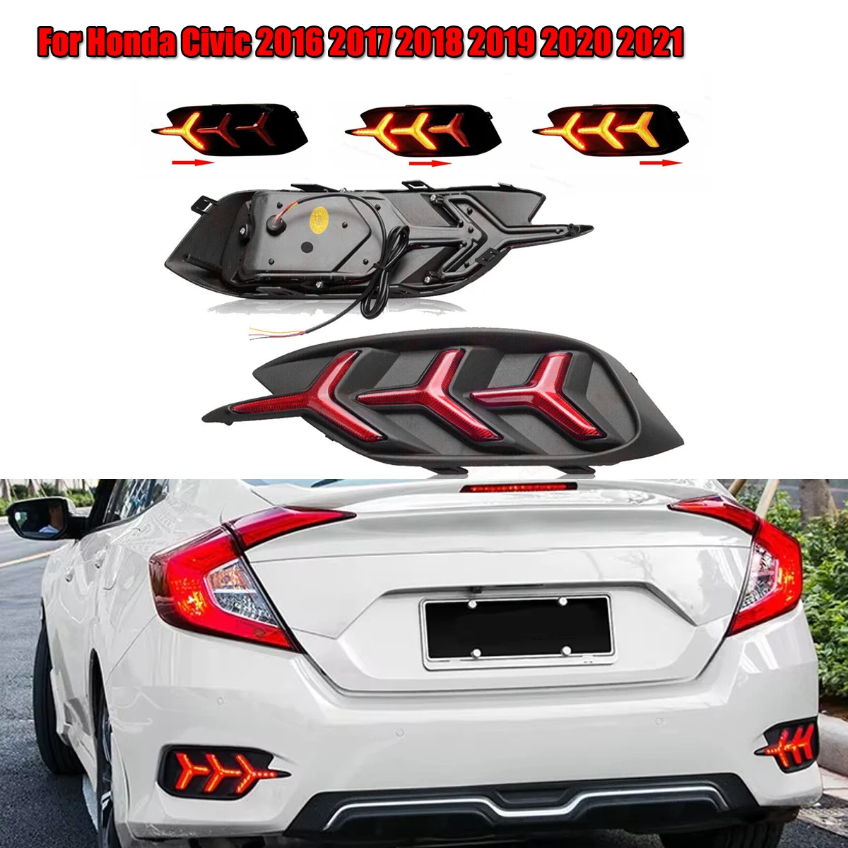2PCS/Set 3-Functions LED Reflector Rear Bumper Tail Light Brake Lamp Running Dynamic Turn Signal For Honda Civic Sedan 2016-2021
2PCS/Set 3-Functions LED Reflector Rear Bumper Tail Light Brake Lamp Running Dynamic Turn Signal For Honda Civic Sedan 2016-2021