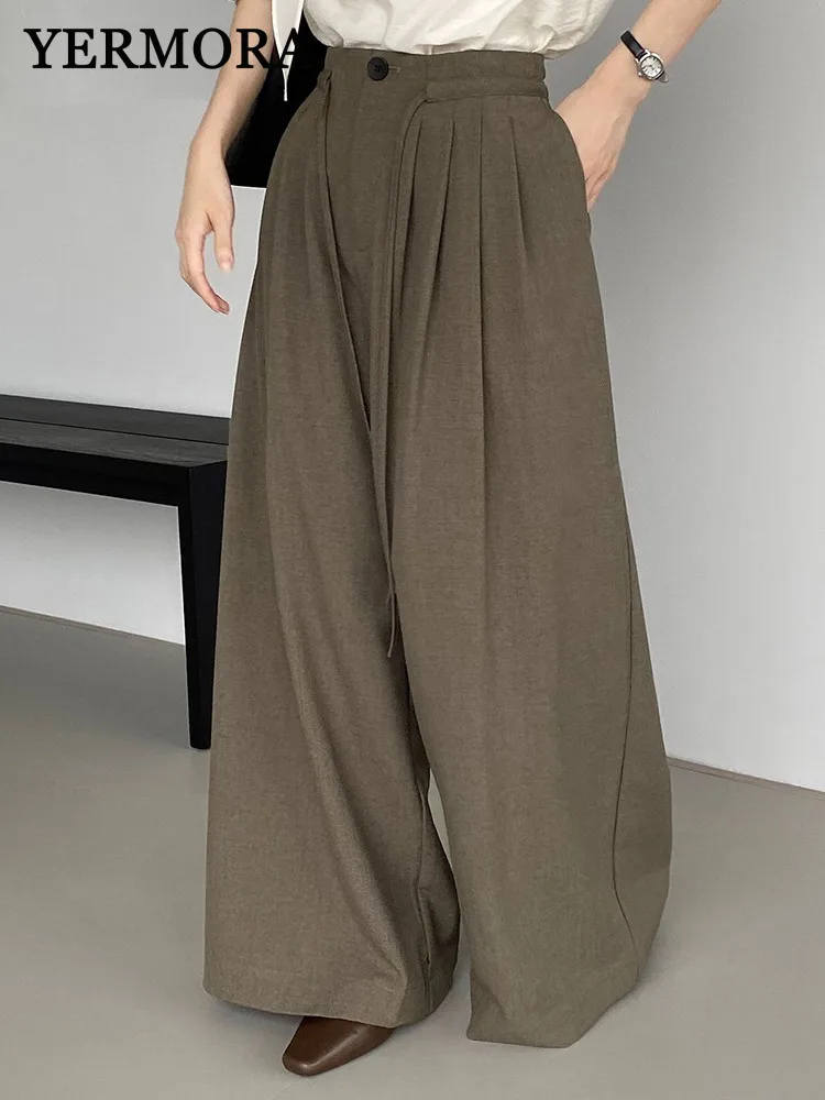 YERMORA High Waist Coffee Pleated Drawstring Casual Wide Leg Pants For Women Loose New Trousers Fashion Tide Spring Autumn 2025
YERMORA High Waist Coffee Pleated Drawstring Casual Wide Leg Pants For Women Loose New Trousers Fashion Tide Spring Autumn 2025