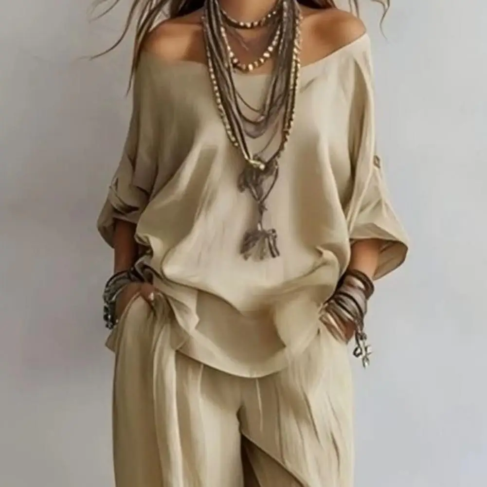 New Elegant Off Shoulder Sling Tops Long Pant Set Summer Women Casual Loose Sleeve Solid 2Pc Suits Fashion Draped Party Suits
New Elegant Off Shoulder Sling Tops Long Pant Set Summer Women Casual Loose Sleeve Solid 2Pc Suits Fashion Draped Party Suits