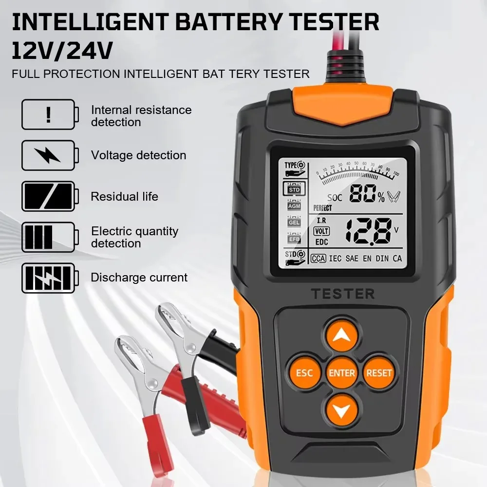 12V 24V Car Battery Tester LCD Digital Battery Analyzer for AGM GEL Wet Battery Cranking Charging Diagnostic Tool for Car Truck
12V 24V Car Battery Tester LCD Digital Battery Analyzer for AGM GEL Wet Battery Cranking Charging Diagnostic Tool for Car Truck
