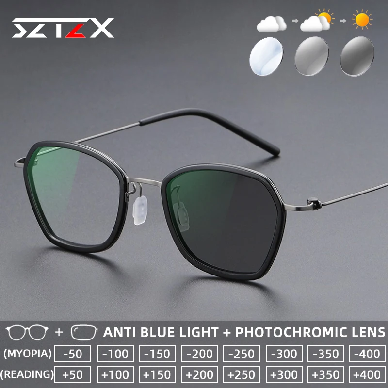 SZTZX Fashion Screwless Titanium Photochromic Reading Glasses Anti Blue Light Myopia Glasses Progressive Prescription Eyewear
SZTZX Fashion Screwless Titanium Photochromic Reading Glasses Anti Blue Light Myopia Glasses Progressive Prescription Eyewear