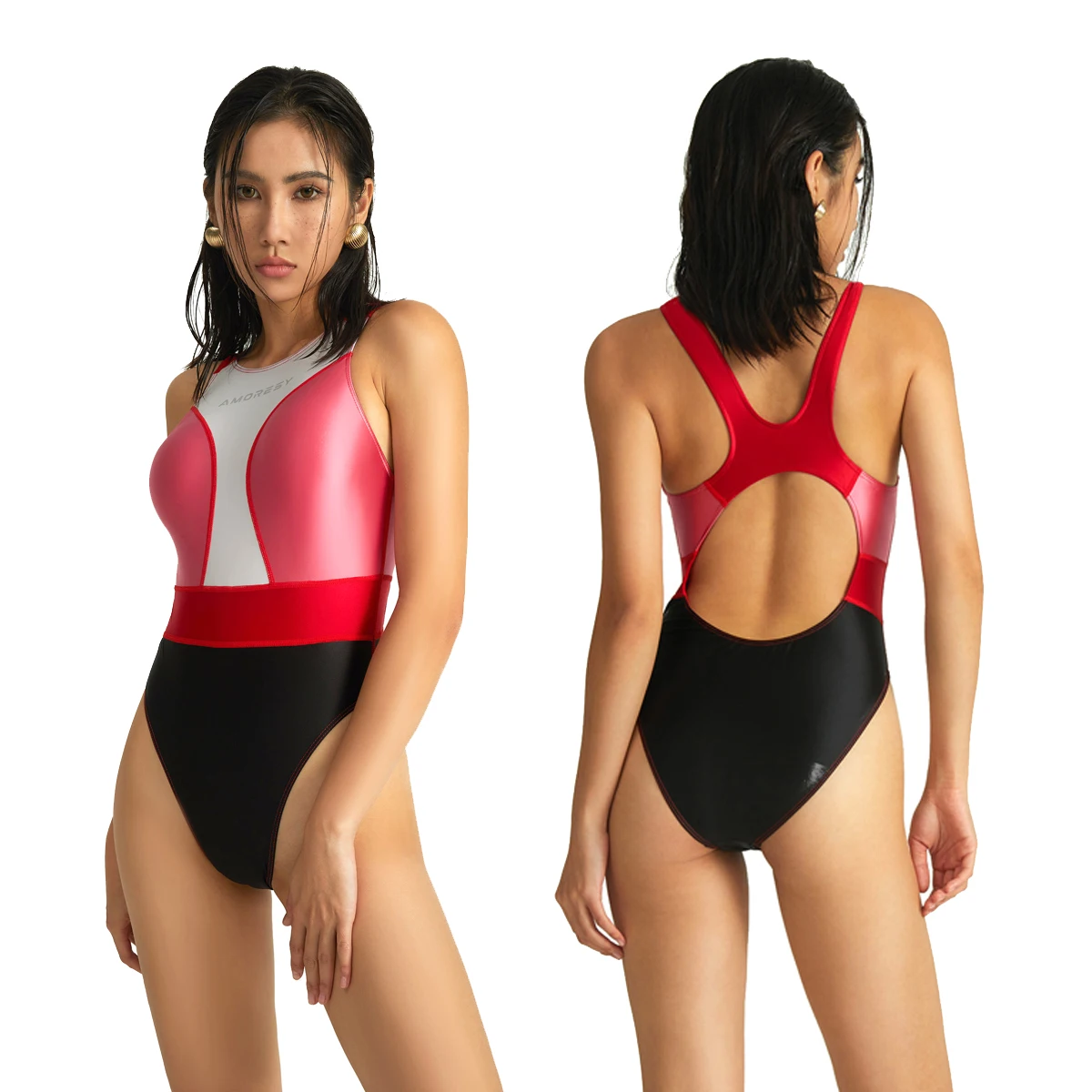AMORESY Women Sexy Glossy Patchwork Sleeveless Backless Swimsuit One-piece High Cut Swimwear Tight Leotards Bathing Suit Summer
AMORESY Women Sexy Glossy Patchwork Sleeveless Backless Swimsuit One-piece High Cut Swimwear Tight Leotards Bathing Suit Summer