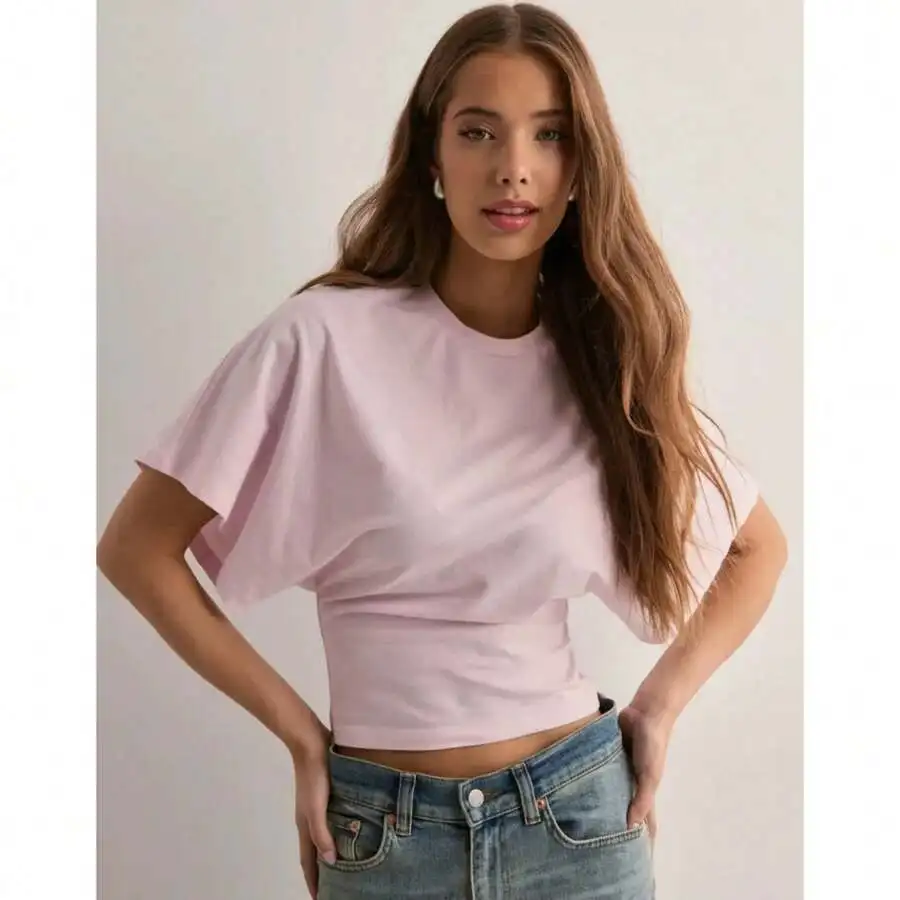 Solid Batwing Sleeve Crop T-Shirt Women Ruched Waist Loose Round Neck Casual Summer Top
Solid Batwing Sleeve Crop T-Shirt Women Ruched Waist Loose Round Neck Casual Summer Top