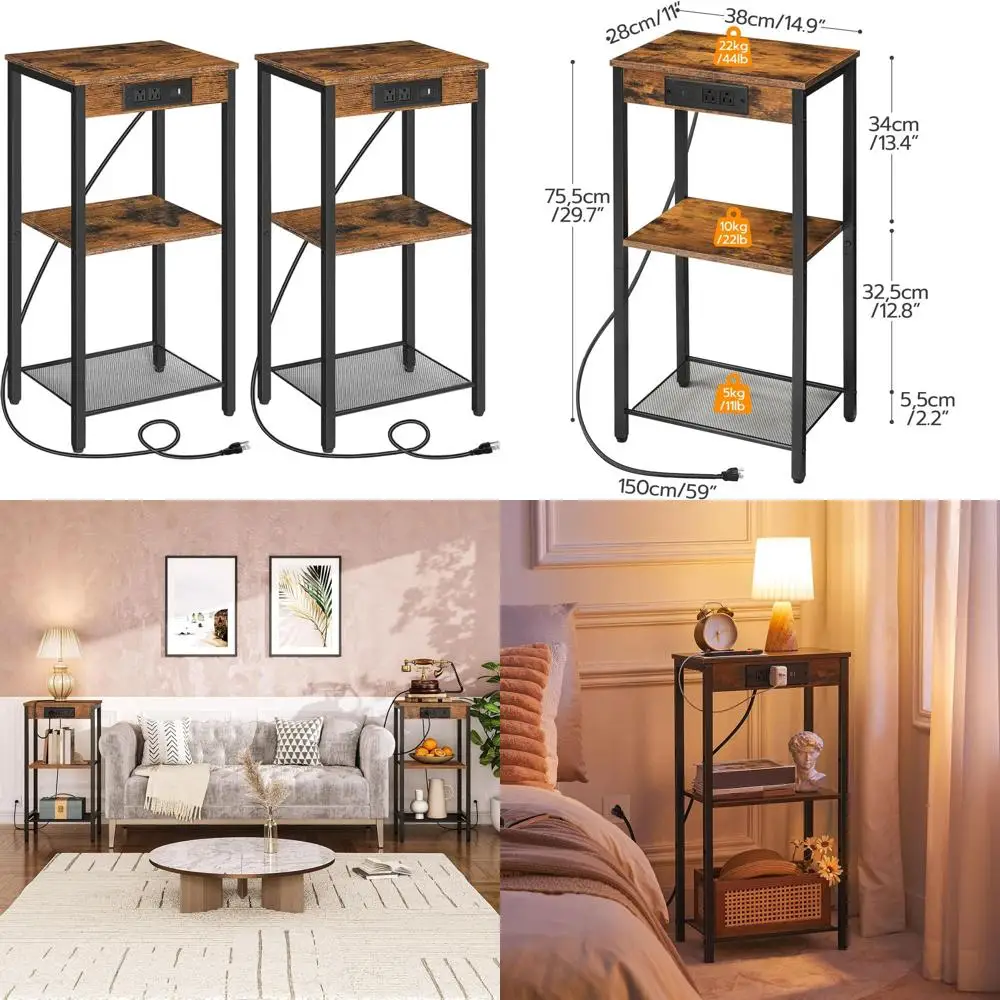 30 Double-Tiered Charging Nightstands, 2-Pack, Rustic Brown, for Home Use
30 Double-Tiered Charging Nightstands, 2-Pack, Rustic Brown, for Home Use