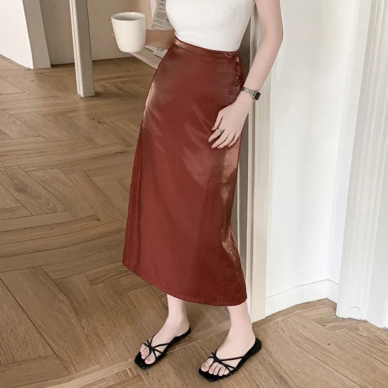 Elegant Silk Satin Skirts Women High Waist H-line Midi Skirt Lady Fashion Solid Color Black Long Skirts for Women 2025 New
Elegant Silk Satin Skirts Women High Waist H-line Midi Skirt Lady Fashion Solid Color Black Long Skirts for Women 2025 New