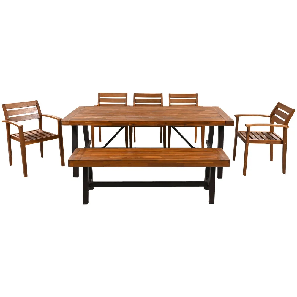GO Outdoor Wood Dining Set For 7-8 Person, Outdoor Dining Furniture With Removable Cushions, Ergonomic Chairs And Bench,
GO Outdoor Wood Dining Set For 7-8 Person, Outdoor Dining Furniture With Removable Cushions, Ergonomic Chairs And Bench,