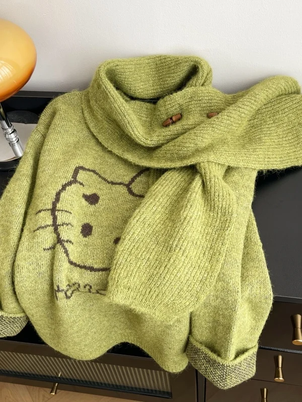 Bear Pattern Sweater And Scarf Two-Piece Set for Women Shoulder-Lengthened Design plus Size Commute Style Loose Fit Long Sleeve
Bear Pattern Sweater And Scarf Two-Piece Set for Women Shoulder-Lengthened Design plus Size Commute Style Loose Fit Long Sleeve