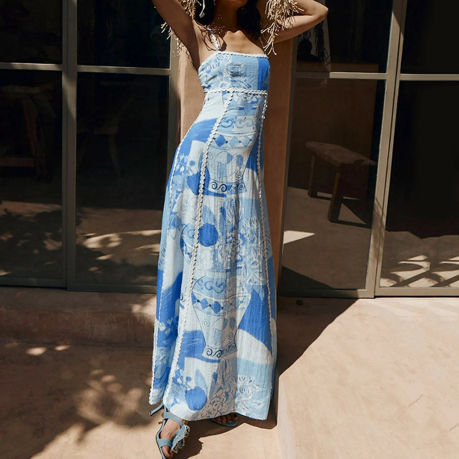 Fashion Bohemian Printed Maxi Dresses Women Back Bow Lace-Up Sleeveless A-Line Dress 2024 Summer High Street Vacation Robes
Fashion Bohemian Printed Maxi Dresses Women Back Bow Lace-Up Sleeveless A-Line Dress 2024 Summer High Street Vacation Robes