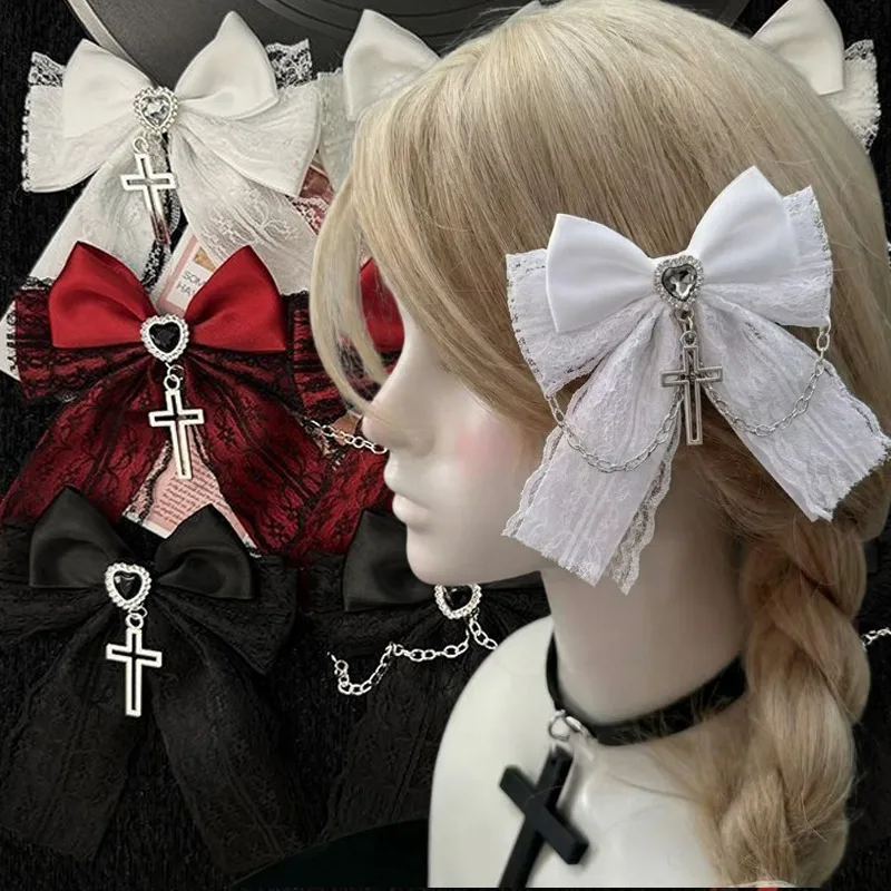 Lolita Lace Bow Hair Clip Cross Metal Chain Hairpin Girls Backpack Decor Accessory Vintage Ribbon Barrette Headdress JK Hairpins
Lolita Lace Bow Hair Clip Cross Metal Chain Hairpin Girls Backpack Decor Accessory Vintage Ribbon Barrette Headdress JK Hairpins