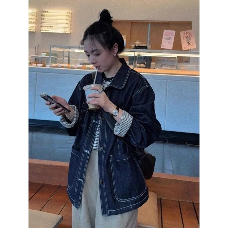 Женская джинсовая куртка на весну/осень в стиле ретро с отложным воротником, клетчатым узором и элементами пэчворка, в рабочем стиле, средней длины, новая, удобная
Женская джинсовая куртка на весну/осень в стиле ретро с отложным воротником, клетчатым узором и элементами пэчворка, в рабочем стиле, средней длины, новая, удобная