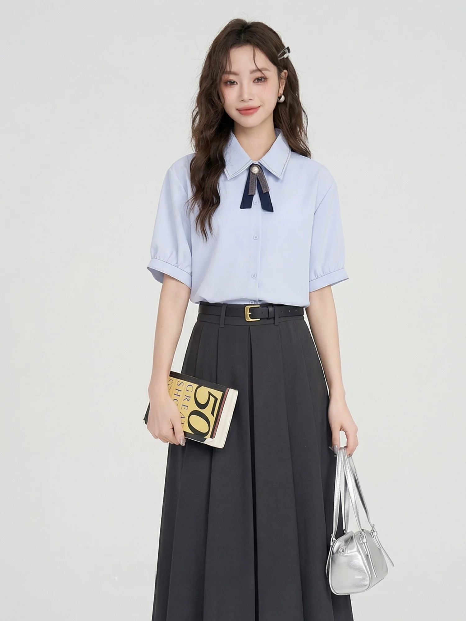 Xiao Ke Formal Occasion Interview Clothing Shirt Half Skirt Two Piece Set College Style Short Sleeve High Waist Knot
Xiao Ke Formal Occasion Interview Clothing Shirt Half Skirt Two Piece Set College Style Short Sleeve High Waist Knot