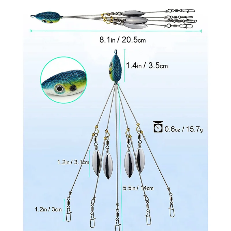 ABJM-20X Alabama Umbrella Rigs For Bass Stripers Fishing, Freshwater Fishing Swimbait Lures Rig Kit, Blue
ABJM-20X Alabama Umbrella Rigs For Bass Stripers Fishing, Freshwater Fishing Swimbait Lures Rig Kit, Blue