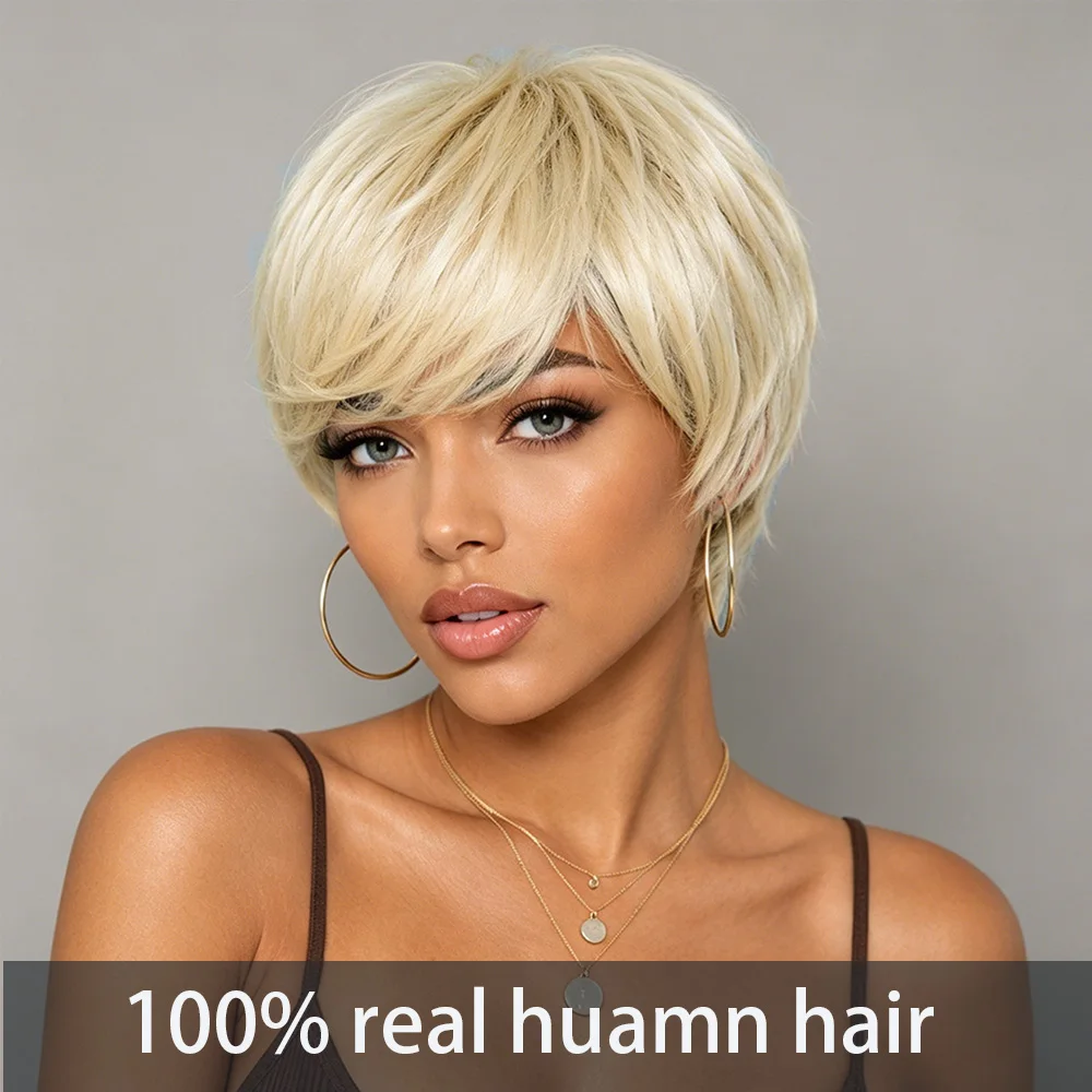Blonde Human Hair Pixie Cut Wigs for women Brazilian Human Hair Short Straight Human Hair Wigs With Bangs Full Machine Made Wig
Blonde Human Hair Pixie Cut Wigs for women Brazilian Human Hair Short Straight Human Hair Wigs With Bangs Full Machine Made Wig