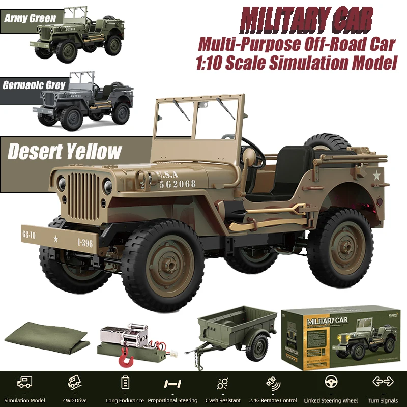 C8815 1/10 WILLYS JEEP 2.4G Rc Car 1941 4WD RTR Crawler Climbing Scale Military Truck Offroad Vehicle Adult Toys Gift for Kids
C8815 1/10 WILLYS JEEP 2.4G Rc Car 1941 4WD RTR Crawler Climbing Scale Military Truck Offroad Vehicle Adult Toys Gift for Kids