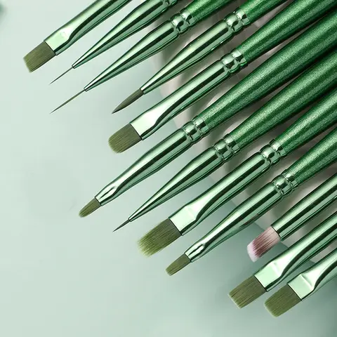 Uv Gel Nail Art Brush New Green Nail Art Brush Painted Wooden Handle Drawing Painting Liner Flower Brush Edge Uv Gel Nail Art Tools Wholesale