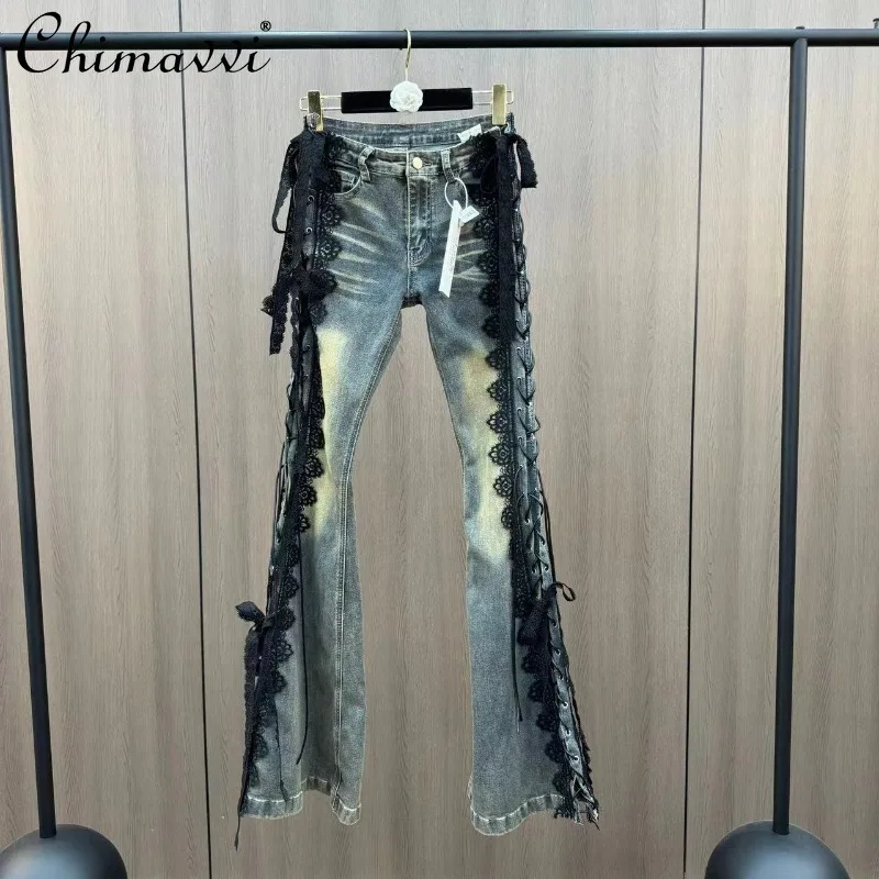 2025 New Spring Summer Lace Splicing Strap Design Sense Hot Elastic Denim Flared Pants For Women
2025 New Spring Summer Lace Splicing Strap Design Sense Hot Elastic Denim Flared Pants For Women