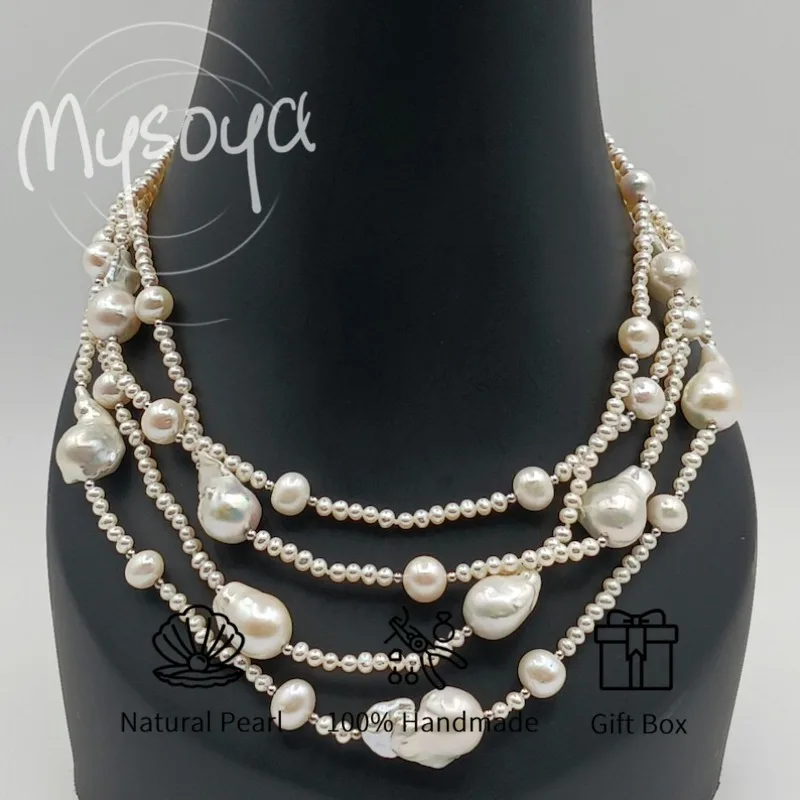 MYSOYA Four-layer Mixed Baroque Freshwater Pearl Necklace 3-4mm & 6-7mm & 10-12mm Gift Box For Her/ Him For Birthday/ Wedding
MYSOYA Four-layer Mixed Baroque Freshwater Pearl Necklace 3-4mm & 6-7mm & 10-12mm Gift Box For Her/ Him For Birthday/ Wedding