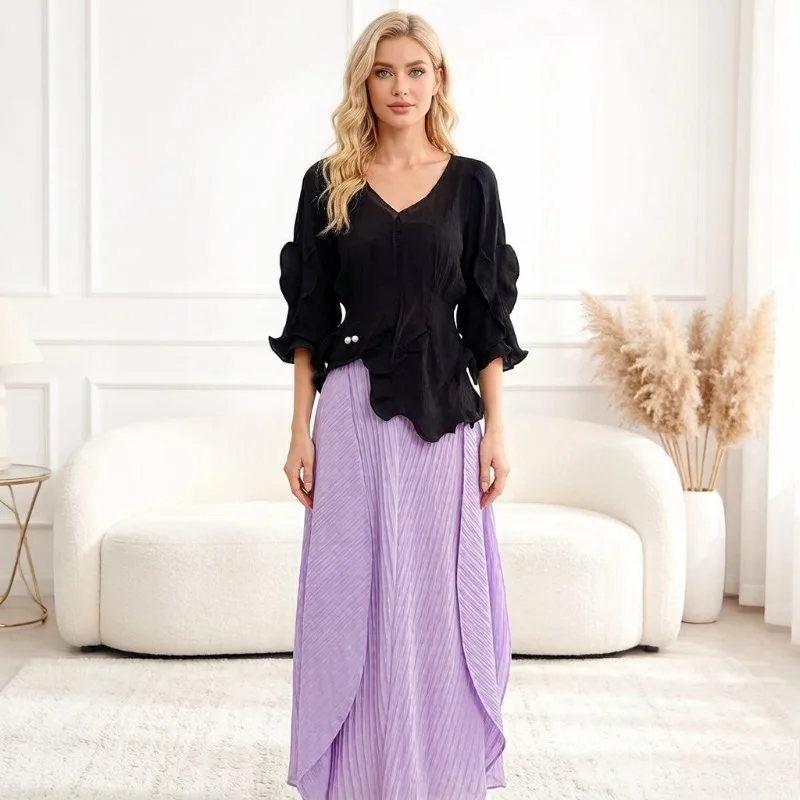 Miyake Pleated 2026 Spring New High-End Design Sense Ruffled Top Elegant Bud Skirt Loose Solid Color Fashion Suit for Women
Miyake Pleated 2026 Spring New High-End Design Sense Ruffled Top Elegant Bud Skirt Loose Solid Color Fashion Suit for Women