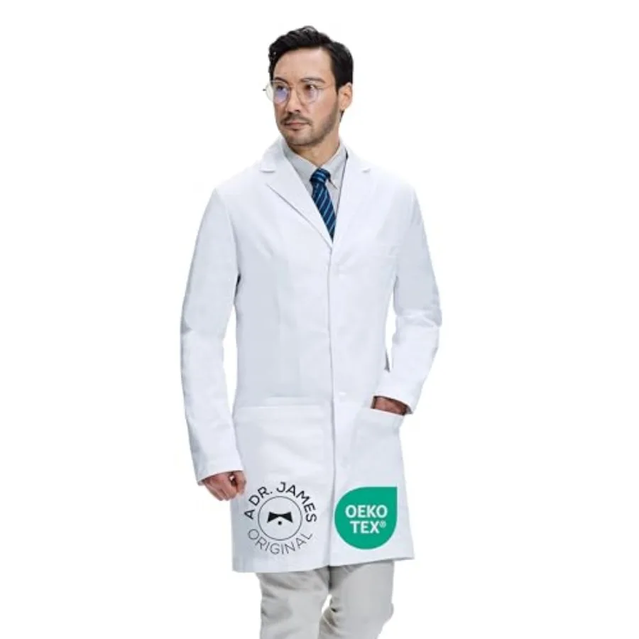 Dr. James Men's Lab Coat White Medical Coat Tailored Fit Button Closure Phone and Tablet Pockets 38" Length OEKO-TEX®
Dr. James Men's Lab Coat White Medical Coat Tailored Fit Button Closure Phone and Tablet Pockets 38" Length OEKO-TEX®