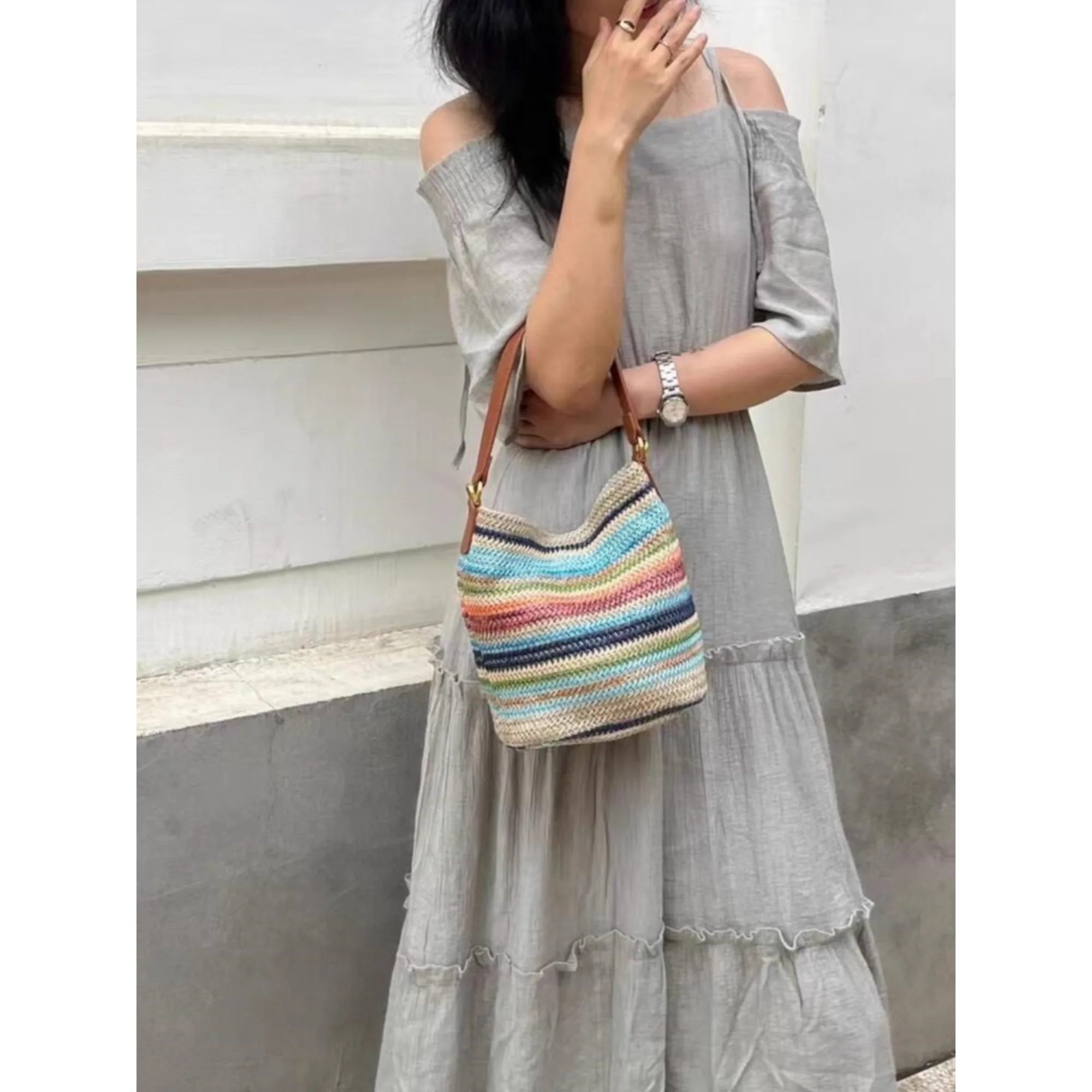 MABULA Women's Rainbow Color Straw Woven Top Handle Bags Summer Fashion Handwoven Striped Shoulder Crossbody Bag Bucket Handbags
MABULA Women's Rainbow Color Straw Woven Top Handle Bags Summer Fashion Handwoven Striped Shoulder Crossbody Bag Bucket Handbags