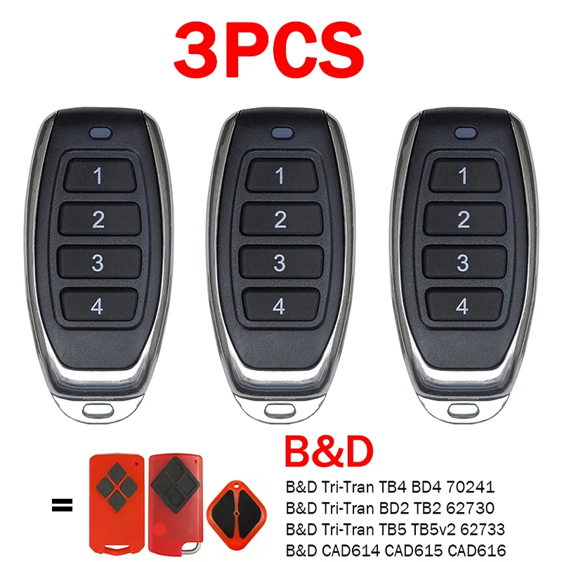 3PCS B&D Tri-Tran TB2 TB4 TB5 TB5v2 BD2 BD4 CAD614 CAD615 CAD616 70241 62730 62733 Garage Door Remote Control Opener 433.92MHz
3PCS B&D Tri-Tran TB2 TB4 TB5 TB5v2 BD2 BD4 CAD614 CAD615 CAD616 70241 62730 62733 Garage Door Remote Control Opener 433.92MHz