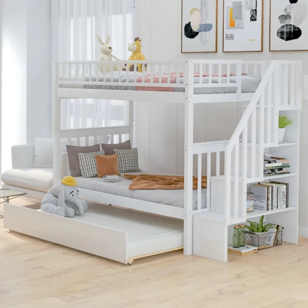Twin over Twin Bunk Bed with Trundle and Storage, minimalist design for practical family double/triple beds,Children bed
Twin over Twin Bunk Bed with Trundle and Storage, minimalist design for practical family double/triple beds,Children bed