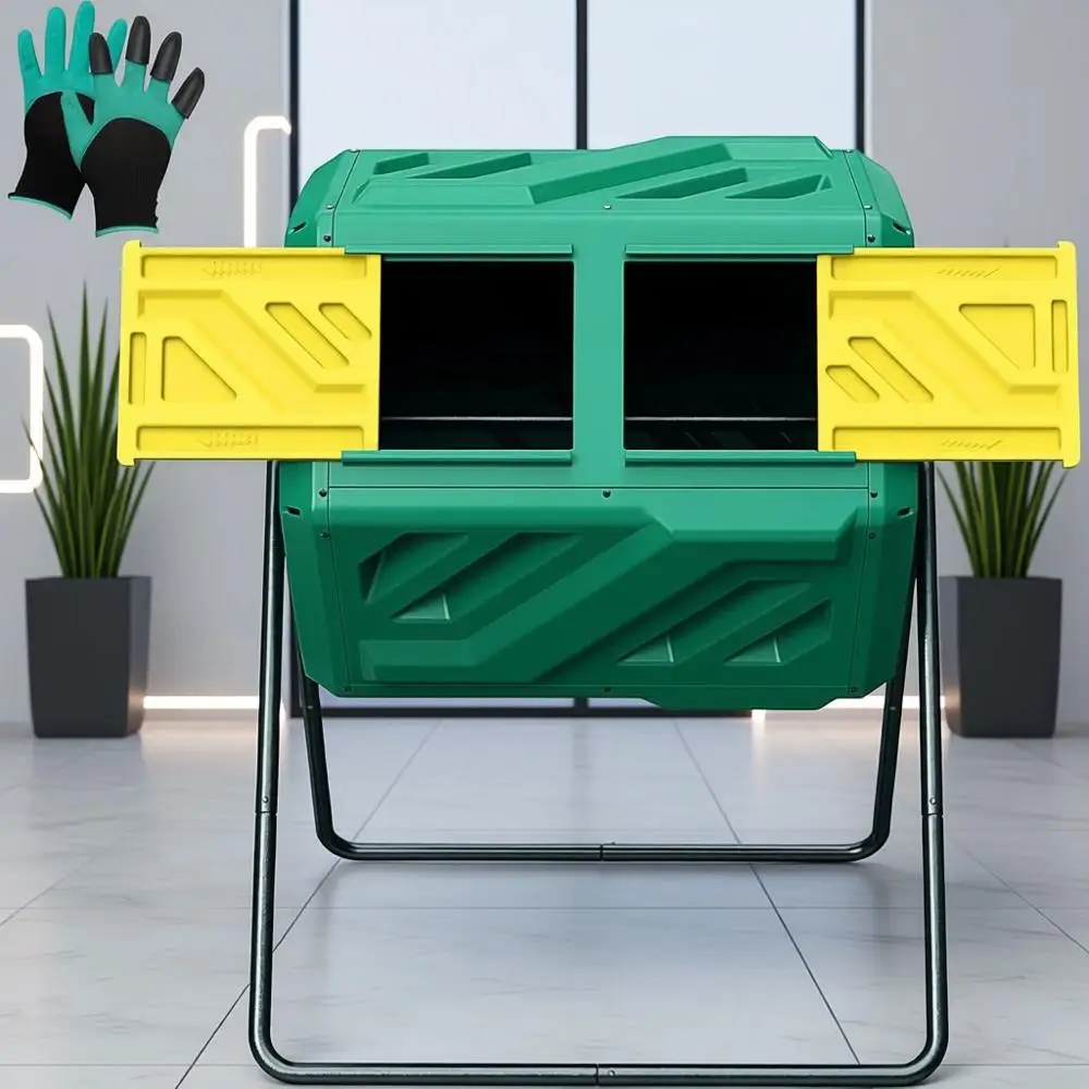 Dual Chamber Tumbling Composter, 43 Gallon Capacity, with Gloves, Easy Assembly, Ideal for Outdoor Garden and Yard Waste, Green
Dual Chamber Tumbling Composter, 43 Gallon Capacity, with Gloves, Easy Assembly, Ideal for Outdoor Garden and Yard Waste, Green