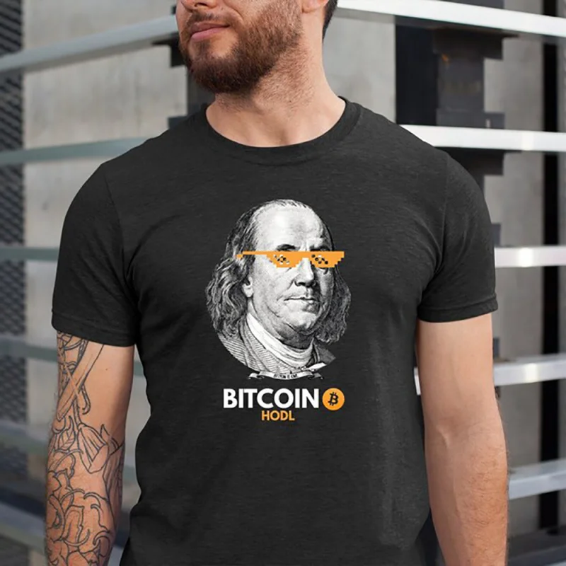 Franklin Crypto style Gift t shirt for Crypto Traders BTC Fan 100% cotton printed Bitcoin Symbol Graphic Tee All size tops
Franklin Crypto style Gift t shirt for Crypto Traders BTC Fan 100% cotton printed Bitcoin Symbol Graphic Tee All size tops