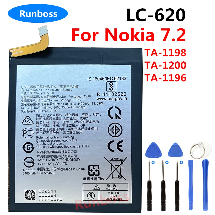 Original New LC-620 Battery For Nokia 7.2 6.2 TA-1198 TA-1200 TA-1196 3500mAh Mobile Phone
Original New LC-620 Battery For Nokia 7.2 6.2 TA-1198 TA-1200 TA-1196 3500mAh Mobile Phone