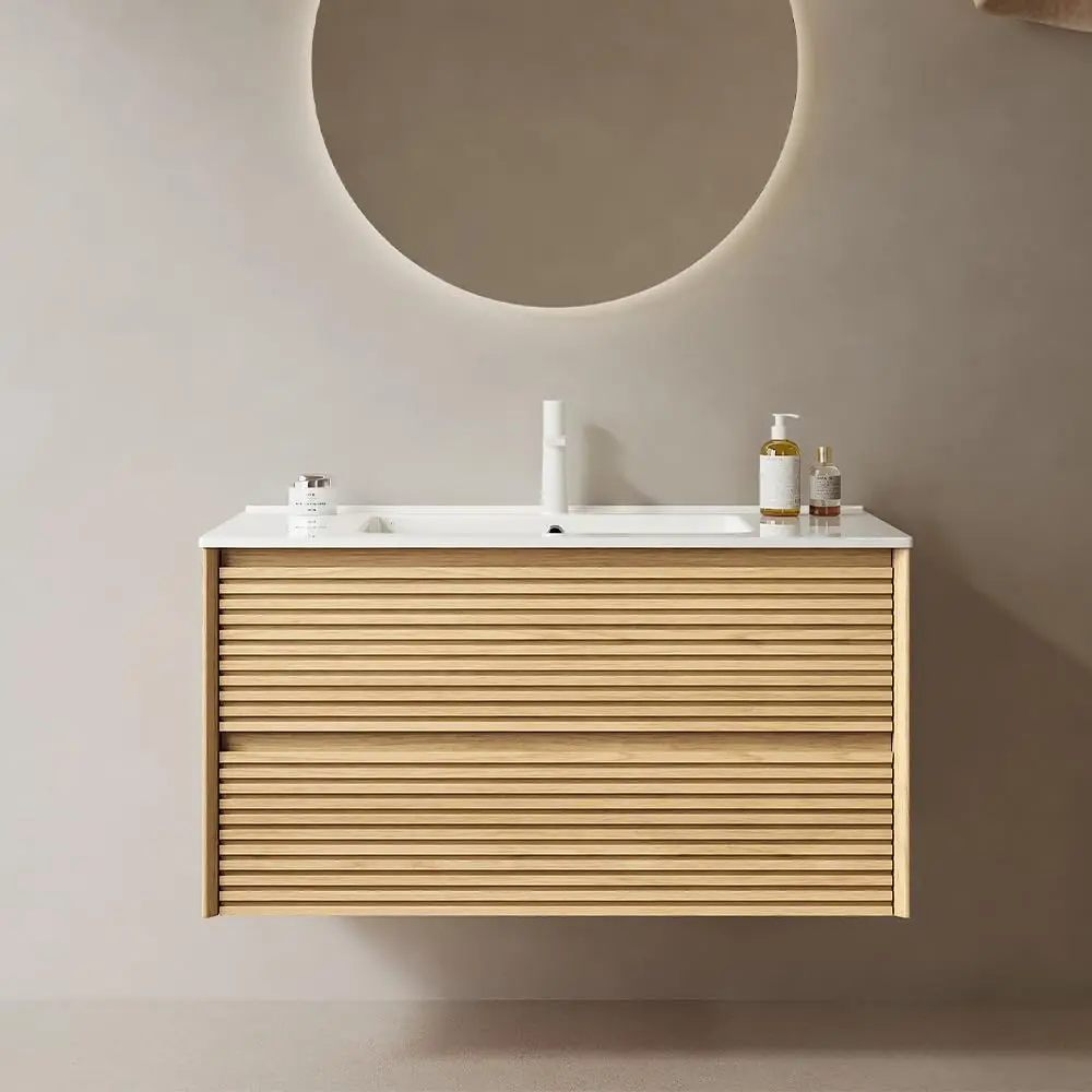 36" Floating Vanity Wall Mounted Cabinet Soft Close Drawers Oak Plywood Ceramic Basin Customized
36" Floating Vanity Wall Mounted Cabinet Soft Close Drawers Oak Plywood Ceramic Basin Customized
