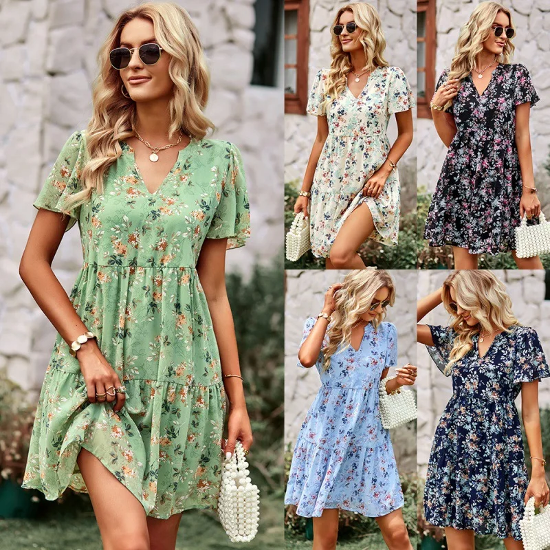 Summer 2025 Vestidos Para Mujer Floral Chiffon Print Dress V-neck Short Sleeve Girding Dress Mini Dress Short Dresses for Woman
Summer 2025 Vestidos Para Mujer Floral Chiffon Print Dress V-neck Short Sleeve Girding Dress Mini Dress Short Dresses for Woman
