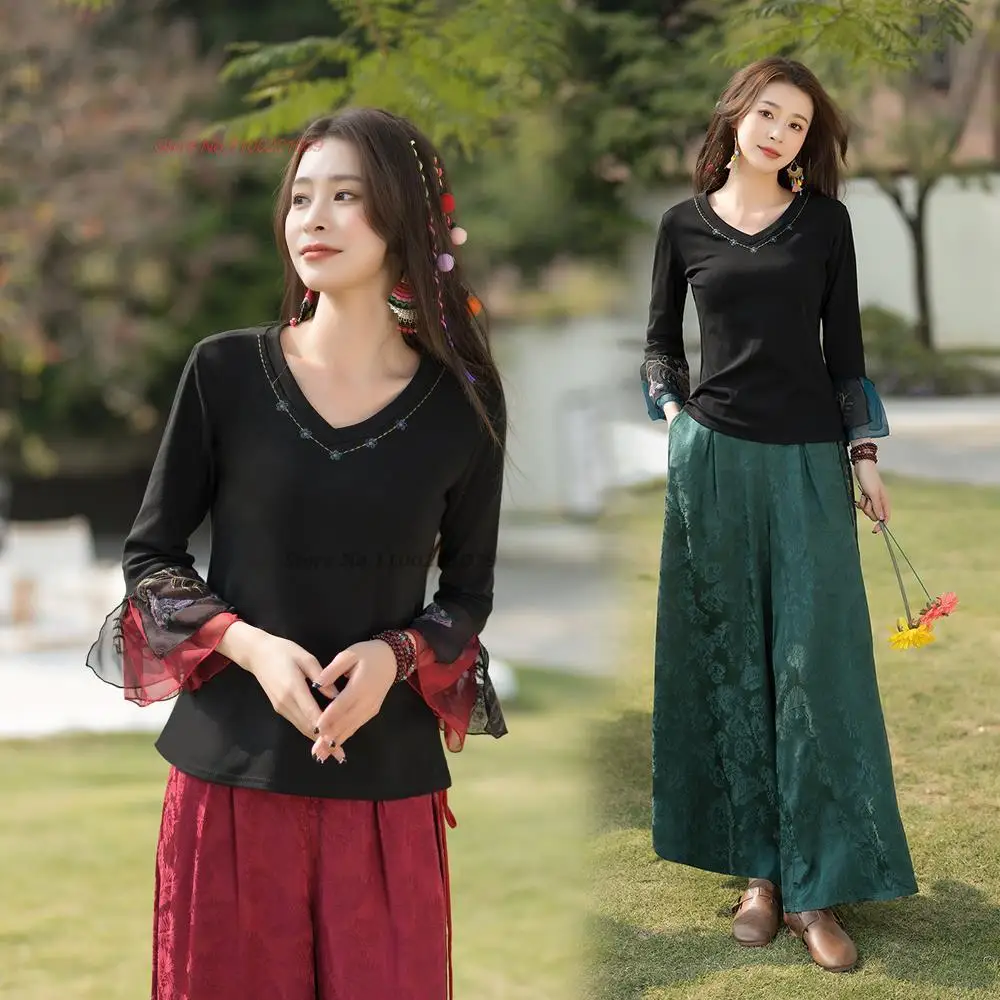 2024 chinese vintage shirt women national flower embroidery hanfu tops loose v-neck patchwork lace shirt oriental base shirt
2024 chinese vintage shirt women national flower embroidery hanfu tops loose v-neck patchwork lace shirt oriental base shirt