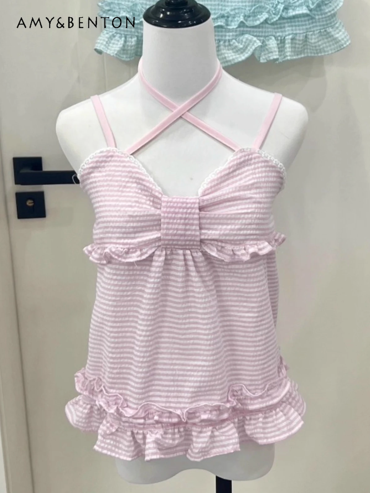 Sweet Cute Girl Style Cross Halter Lace Up Strapless Plaid Tank Top Summer Kawaii Loose Slimming Camisole Sexy Crop Top Women
Sweet Cute Girl Style Cross Halter Lace Up Strapless Plaid Tank Top Summer Kawaii Loose Slimming Camisole Sexy Crop Top Women