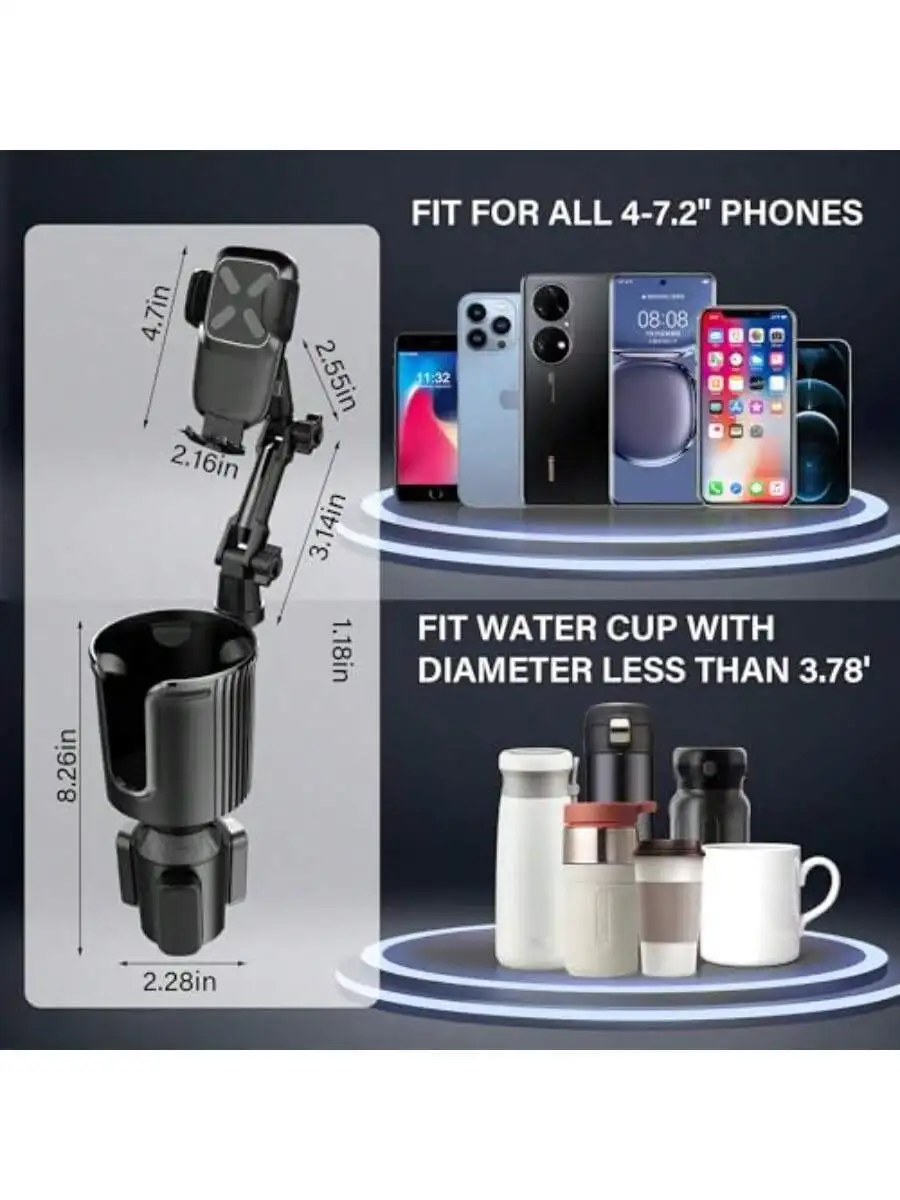Universal Car Cup Holder Phone Mount With 360° Rotation For 4-7.2 Inch Phones