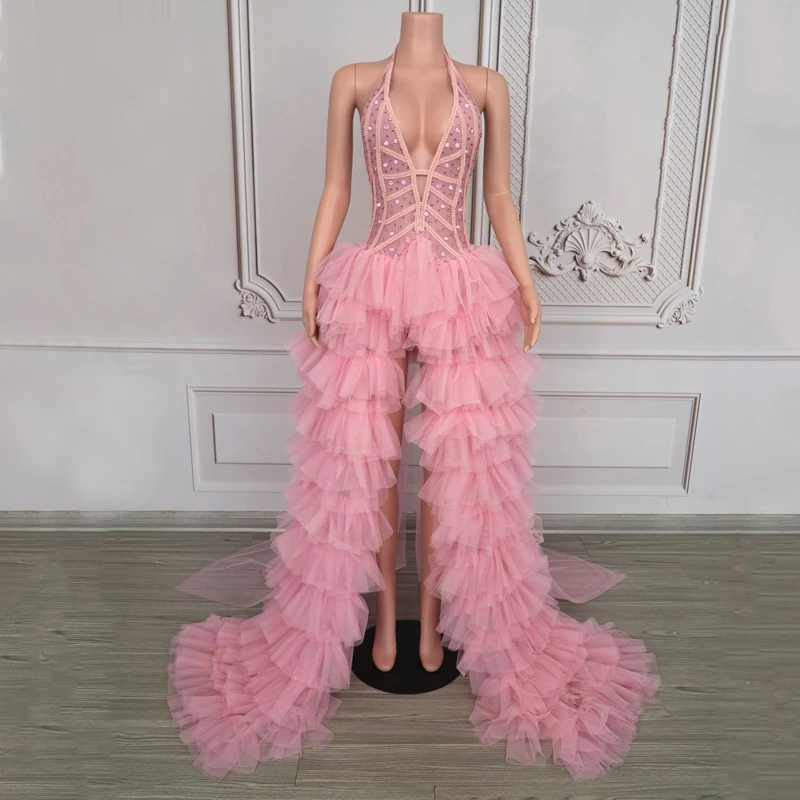 Sexy Mesh Deep V Evening Dresses Women Pink Rhinestones Cake Tailed Dress Singer Stage Party Outfit Bar Dj Ds Gogo Costume 9222
Sexy Mesh Deep V Evening Dresses Women Pink Rhinestones Cake Tailed Dress Singer Stage Party Outfit Bar Dj Ds Gogo Costume 9222