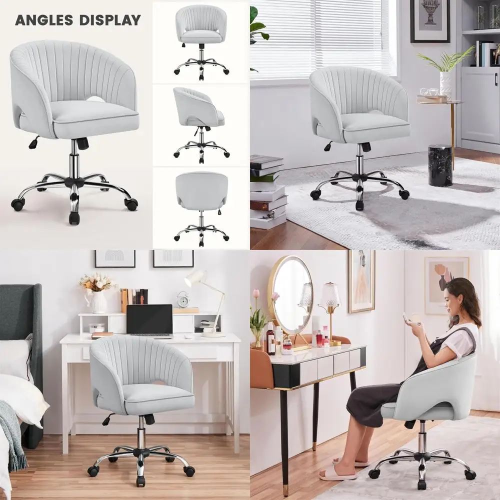 Elegant Velvet Vanity Chair with Tufted Barrel Back for Makeup Desk, Adjustable Armchair in Light Gray for Living Room and Bedro
Elegant Velvet Vanity Chair with Tufted Barrel Back for Makeup Desk, Adjustable Armchair in Light Gray for Living Room and Bedro