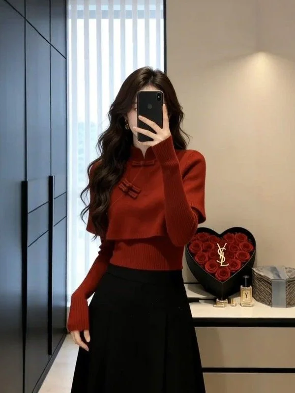 Red Chinese Sle Wrap Coat Knitted Sweater Women's Winter New Sle High ade Lightweight Mature Fit Knitwear Top
Red Chinese Sle Wrap Coat Knitted Sweater Women's Winter New Sle High ade Lightweight Mature Fit Knitwear Top