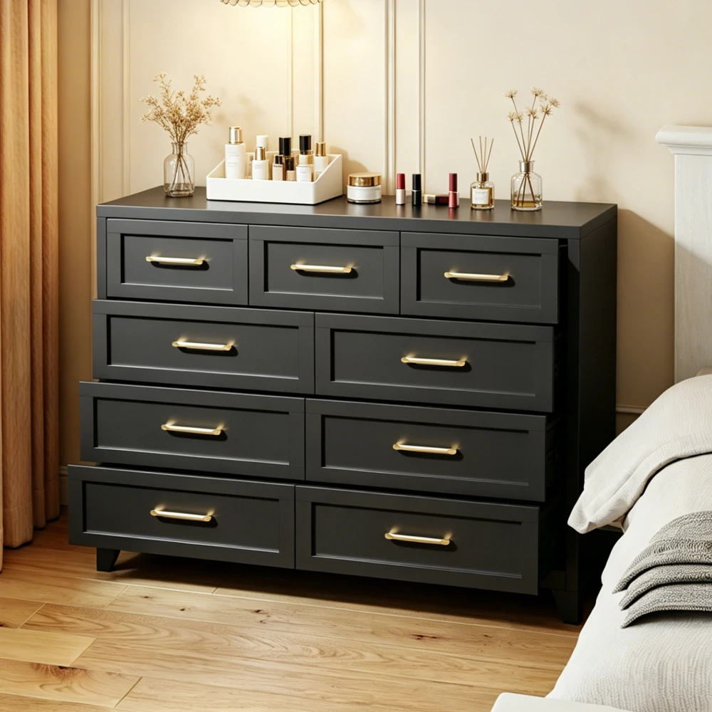 9-Drawer Tall Dresser, Black Metal Storage Cabinet with Smooth Gliding Drawers, Space-Saving Chest of Drawers for Bedroom
9-Drawer Tall Dresser, Black Metal Storage Cabinet with Smooth Gliding Drawers, Space-Saving Chest of Drawers for Bedroom