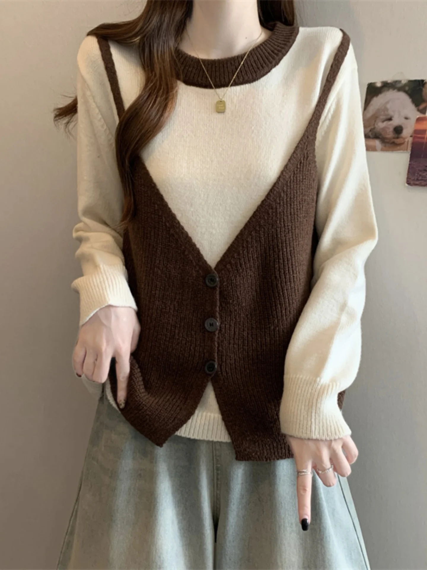 Fashionable Knitted Base Shirt Sweater Women Spring Autumn plus Size Stylish Trendy Fake Two-Piece Vest Top Korean Style Stra...
Fashionable Knitted Base Shirt Sweater Women Spring Autumn plus Size Stylish Trendy Fake Two-Piece Vest Top Korean Style Stra...