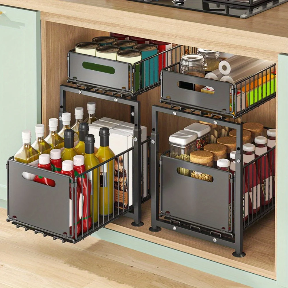 Adjustable Under-Sink Organizer - Pull-Out Spice Rack & Storage Basket | Customizable Cabinet Shelf System
Adjustable Under-Sink Organizer - Pull-Out Spice Rack & Storage Basket | Customizable Cabinet Shelf System