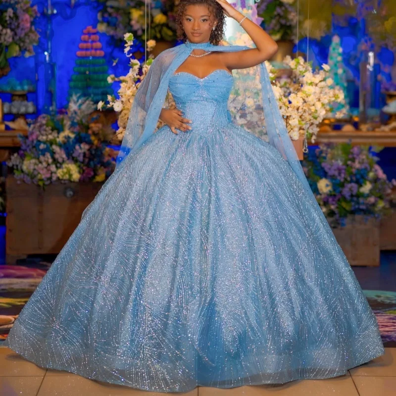 Simple Shiny Blue Quinceanera Dress off-shoulder Glitter Decal Lace Long tail vestidos de 15 Quinceanera Customize
Simple Shiny Blue Quinceanera Dress off-shoulder Glitter Decal Lace Long tail vestidos de 15 Quinceanera Customize