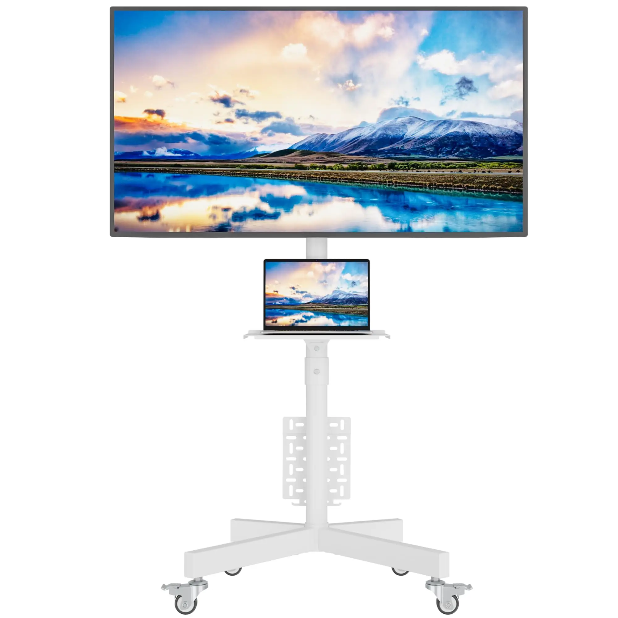 Mobile TV Stand With Tilt Rolling Cart For 32-65 Inch LED LCD OLED TVs Up To 88 Lbs Height Adjustable With Laptop Shelf White
Mobile TV Stand With Tilt Rolling Cart For 32-65 Inch LED LCD OLED TVs Up To 88 Lbs Height Adjustable With Laptop Shelf White