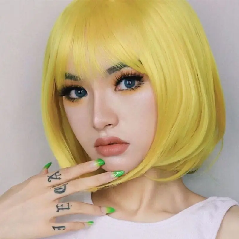 Colorful Wig for Women with Bangs, Lemon Yellow Bobo Headband Style, Face-Slimming Short Straight Hair, New Long Curly Hair
Colorful Wig for Women with Bangs, Lemon Yellow Bobo Headband Style, Face-Slimming Short Straight Hair, New Long Curly Hair