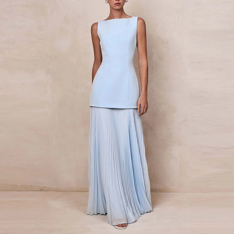 Elegant Pleated Splice Mid Waist Dress Fashion Solid Sleeveless Office Commute Dress Lady Temperament O-neck Hip Hugging Dress
Elegant Pleated Splice Mid Waist Dress Fashion Solid Sleeveless Office Commute Dress Lady Temperament O-neck Hip Hugging Dress