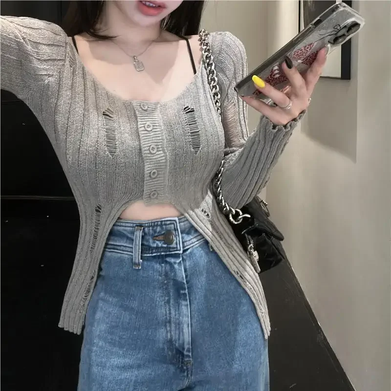 Hole Hollow Out Knitted Women's Tops Thin Cardigan Y2k Subcultural Sun Protection Shirt Fashion Coat Women Sueters De Mujer
Hole Hollow Out Knitted Women's Tops Thin Cardigan Y2k Subcultural Sun Protection Shirt Fashion Coat Women Sueters De Mujer