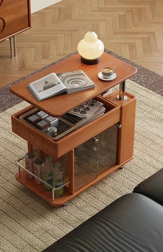 Living room household French solid wood tea table small apartment mobile lifting side table
Living room household French solid wood tea table small apartment mobile lifting side table