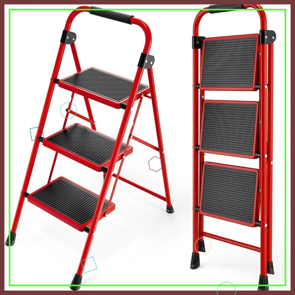 3-Step Anti-Slip Foldable Step Ladder with Wide Pedal and Handgrip, Sturdy Portable Stool for Home Kitchen Household, Red
3-Step Anti-Slip Foldable Step Ladder with Wide Pedal and Handgrip, Sturdy Portable Stool for Home Kitchen Household, Red